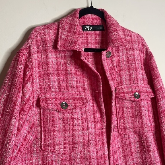 ZARA | Women’s Pink Check Woven Overshirt Oversized Size Smalll - Picture 4 of 7